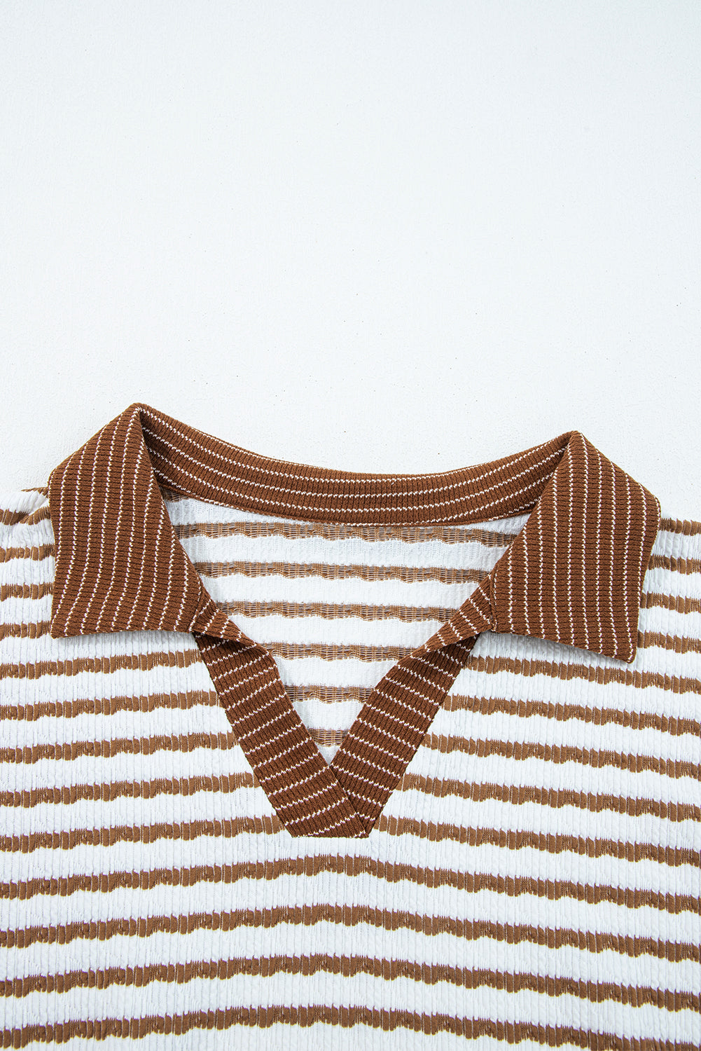 Khaki Stripe Plus Size Collared V Neck Set With Wide Leg Dear-Lover Dropshipping
